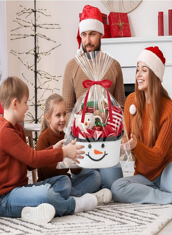 زوبيل سلة زوبيل المنسوجة لعيد الميلاد مع حقيبة هدايا وشريط وورق مناديل أحمر مزين برمز رجل الثلج، سلة تخزين منسوجة فارغة، سلة زينة للعطلات لهدايا عيد الميلاد، 12 × 8 × 5 بوصة - Image 5